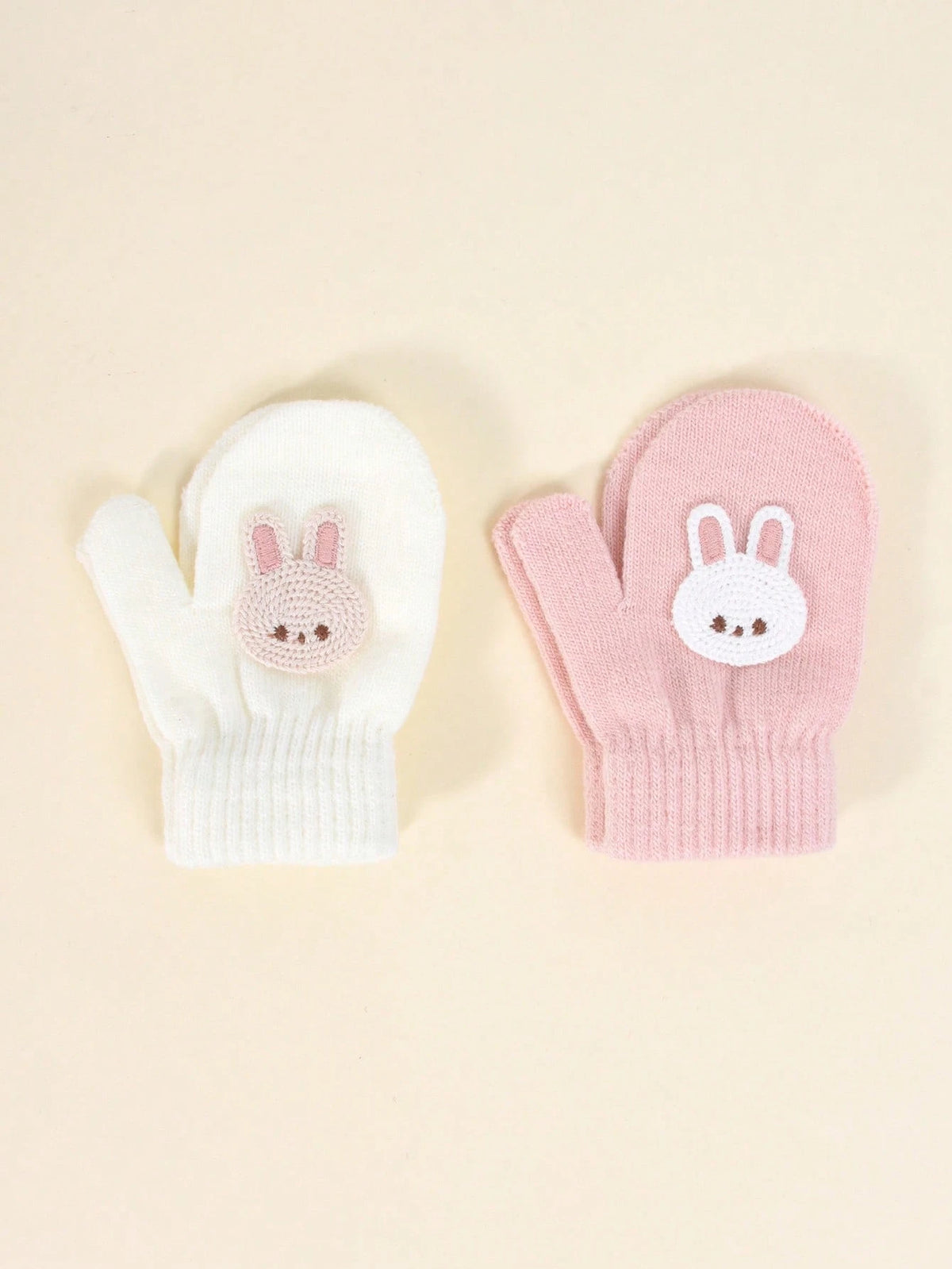 2 Pairs Toddler Autumn/Winter High Elasticity Knitted Warm Gloves, Infant/Children Cute Rabbit & Bear Embroidered Covered Finger Gloves, Baby Anti-Scratch Mittens, Suitable For Casual Daily Wear And Winter Warmth Black/Khaki