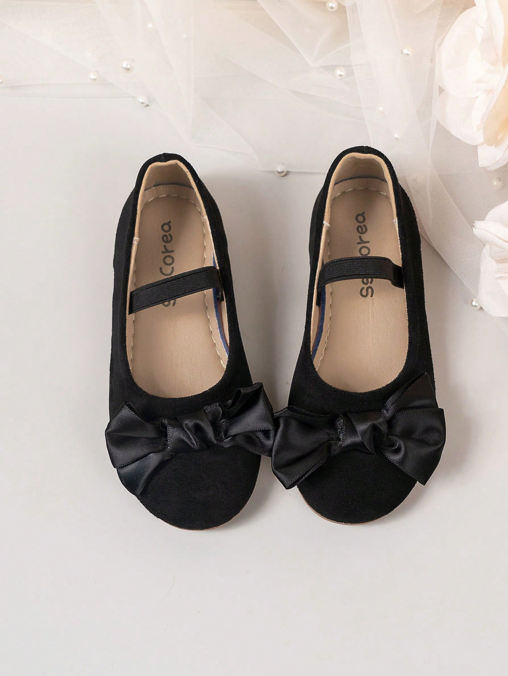 Girls' Black Velvet Bow Flats