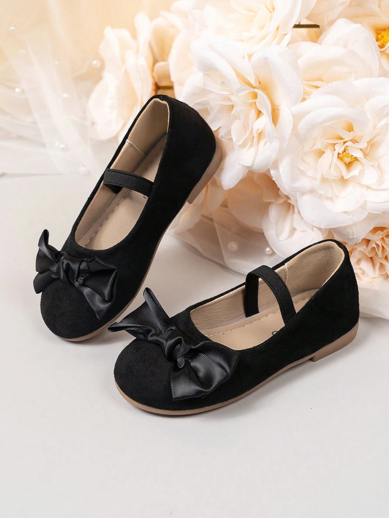 Girls' Black Velvet Bow Flats