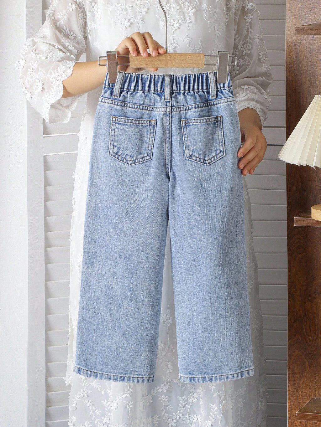 Girls' Floral Embroidered Wide-Leg Jeans