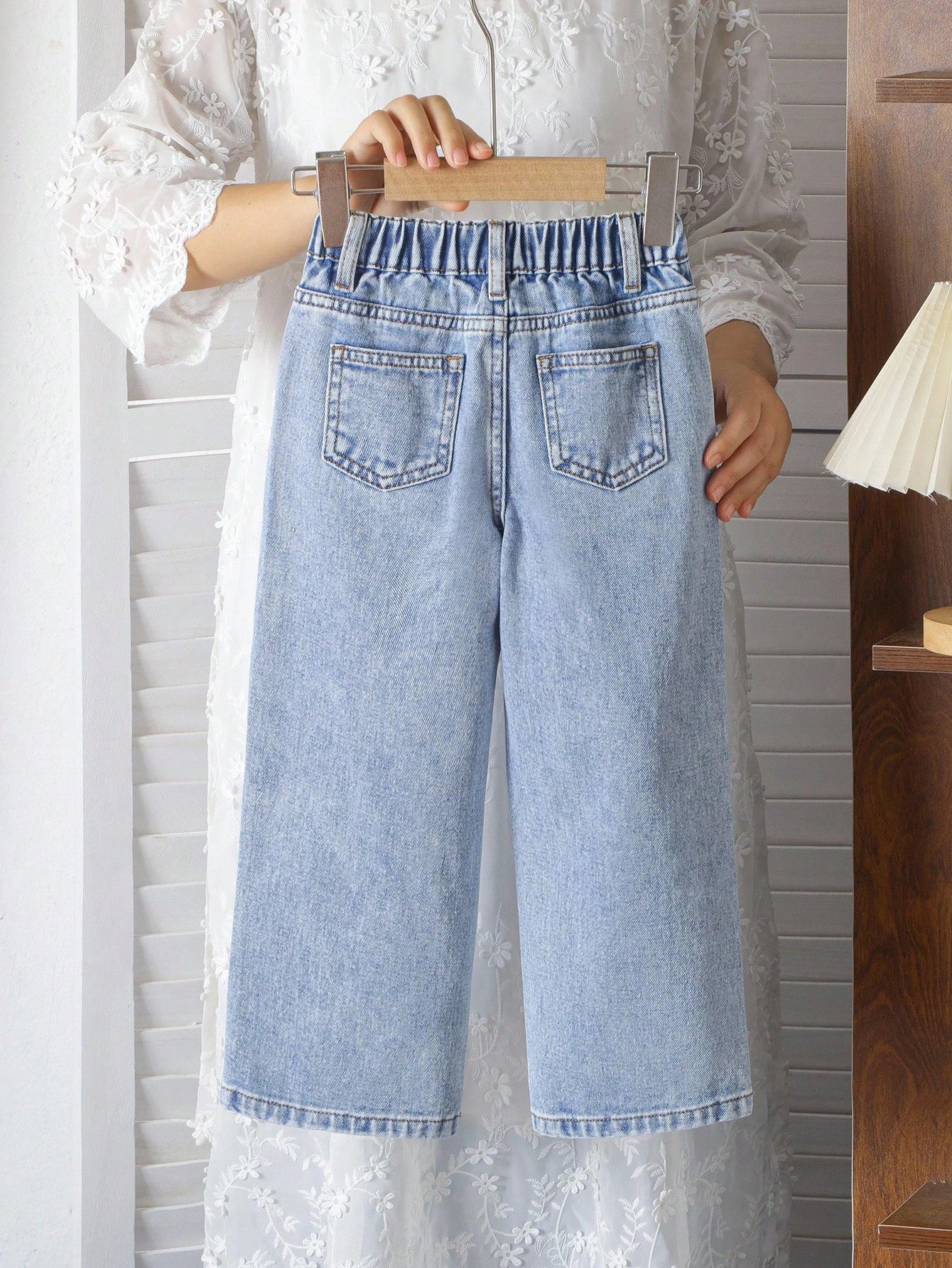 Girls' Floral Embroidered Wide-Leg Jeans