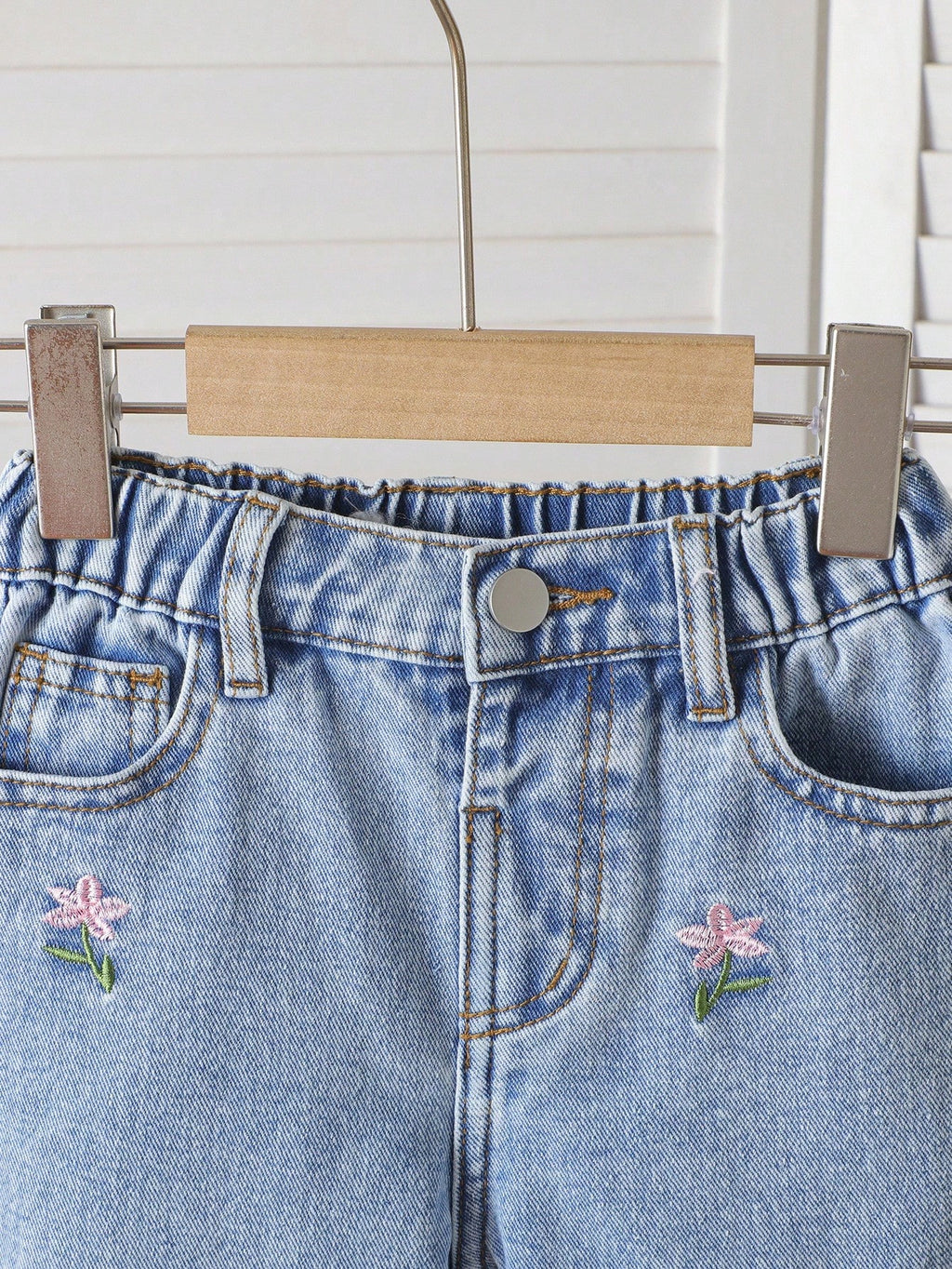 Girls' Floral Embroidered Wide-Leg Jeans