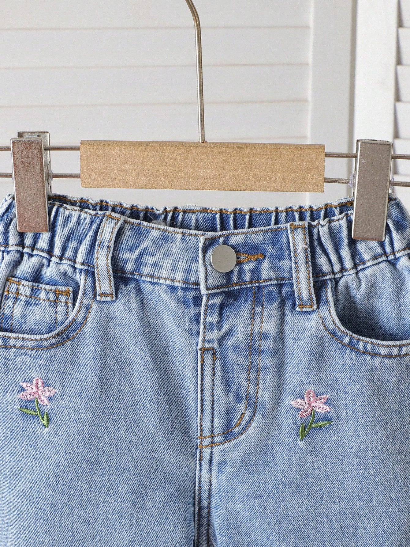 Girls' Floral Embroidered Wide-Leg Jeans