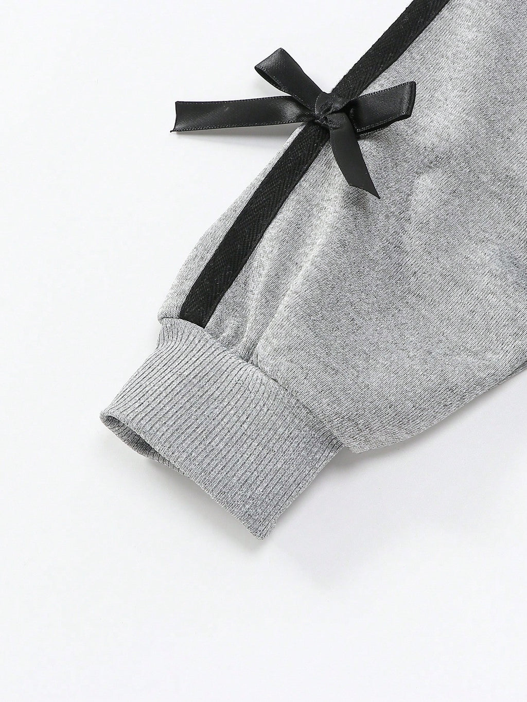 Girl Bow Decor Short Hooded Sweatshirt Wide Leg Pants 2 Piece Set