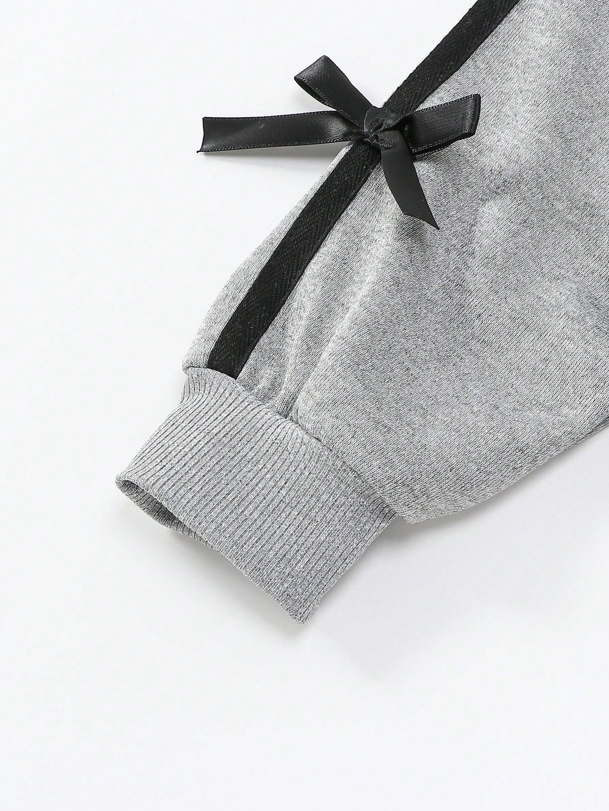 Girl Bow Decor Short Hooded Sweatshirt Wide Leg Pants 2 Piece Set