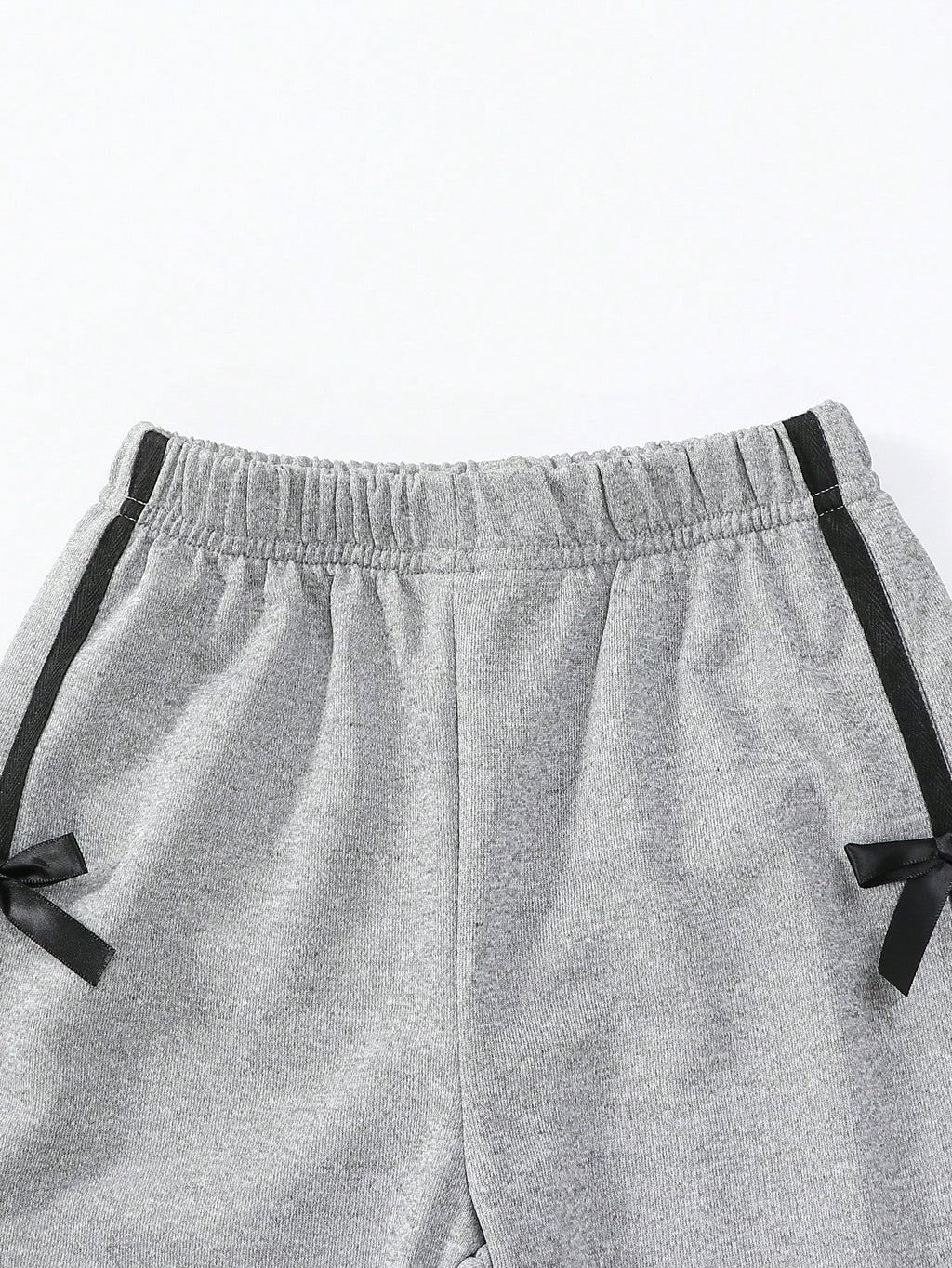 Girl Bow Decor Short Hooded Sweatshirt Wide Leg Pants 2 Piece Set