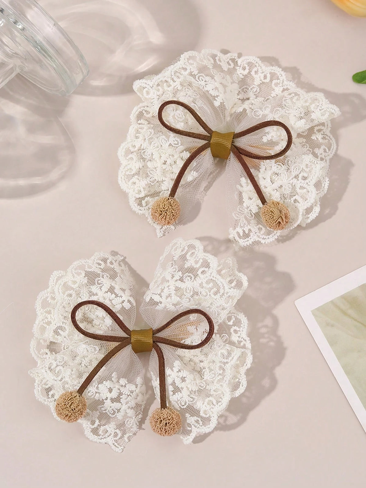 Girls' Khaki Lace Bow Hair Clips 2-Pack