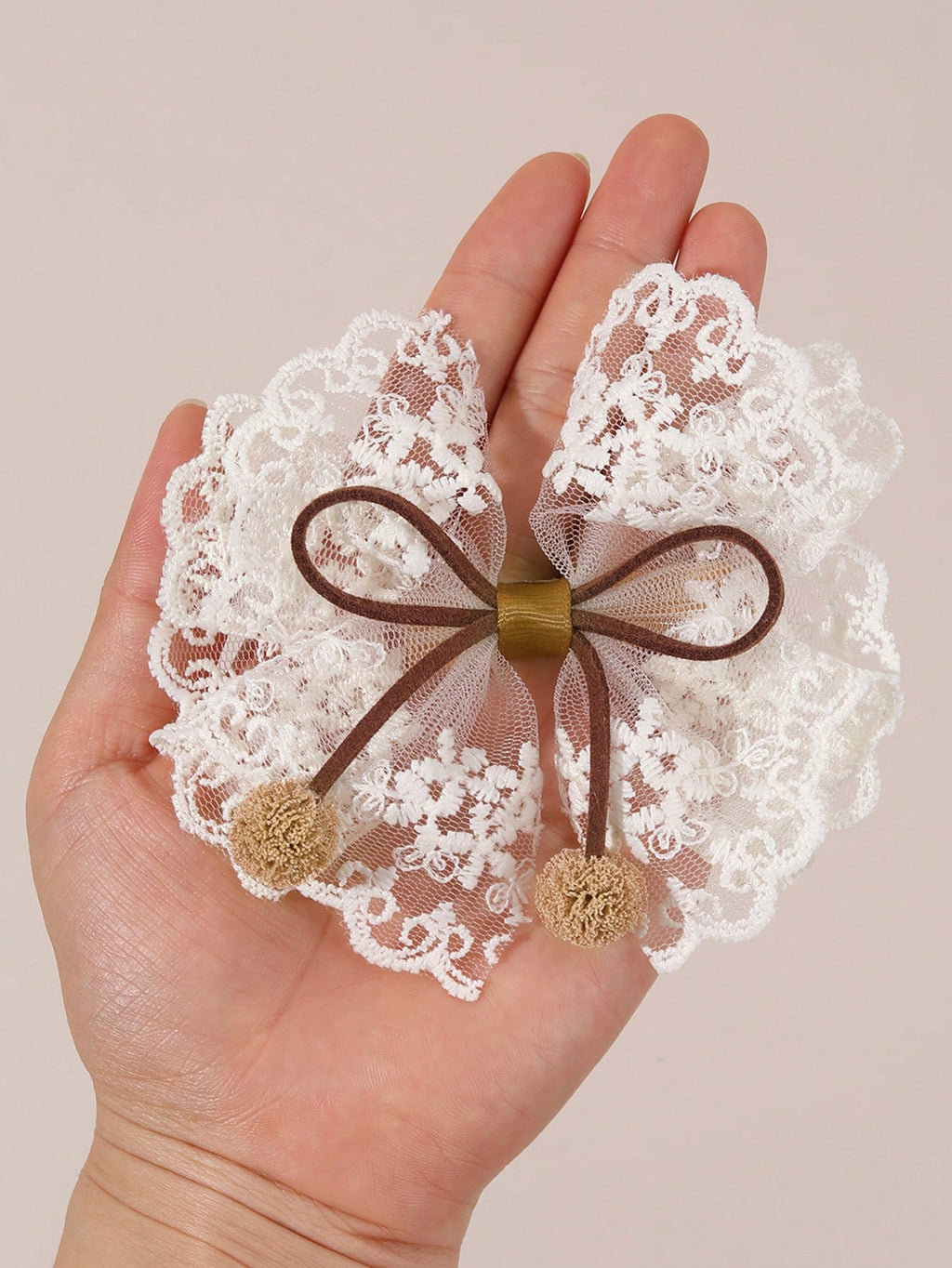 Girls' Khaki Lace Bow Hair Clips 2-Pack