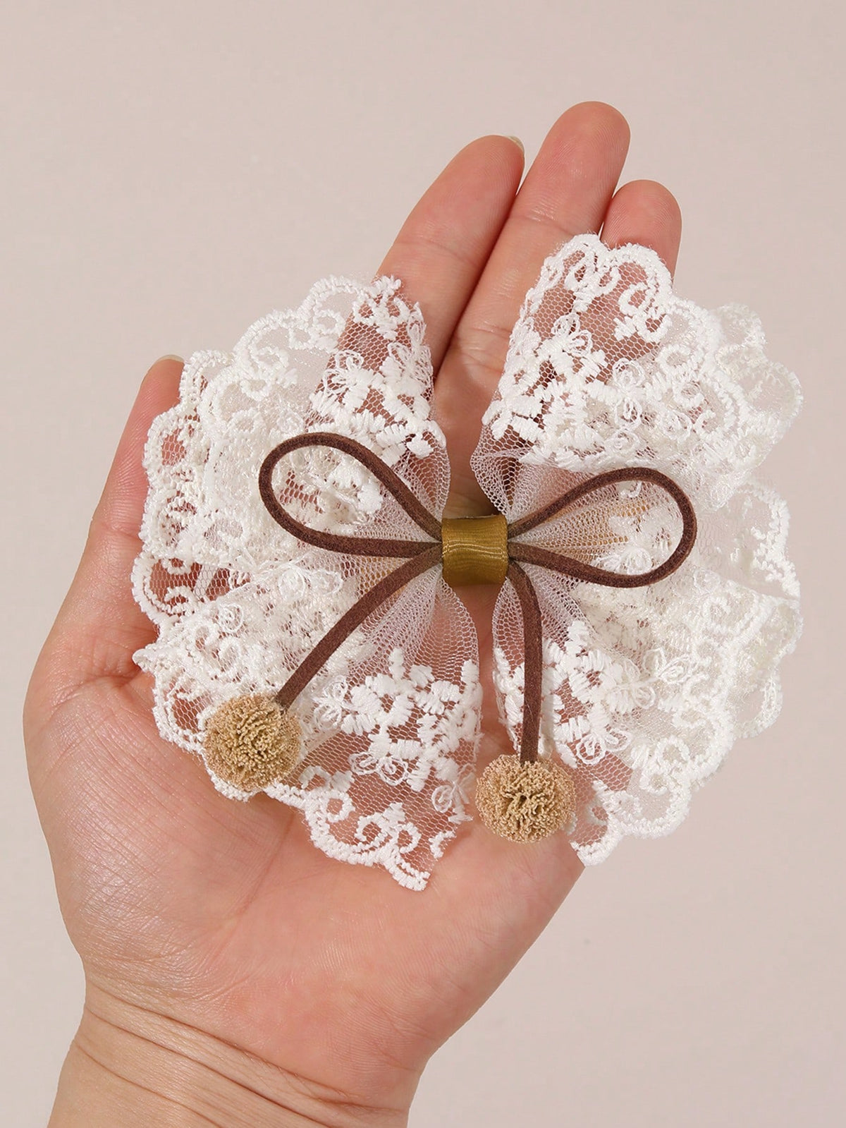 Girls' Khaki Lace Bow Hair Clips 2-Pack