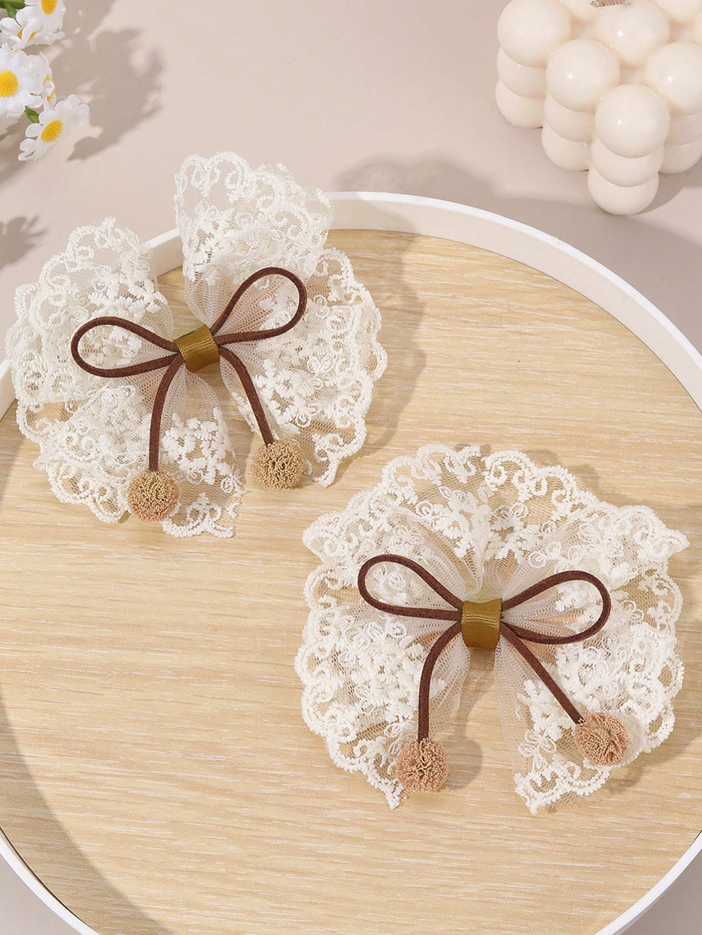 Girls' Khaki Lace Bow Hair Clips 2-Pack