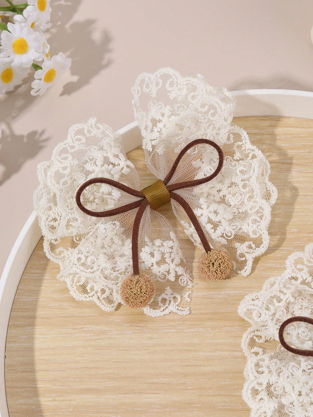 Girls' Khaki Lace Bow Hair Clips 2-Pack