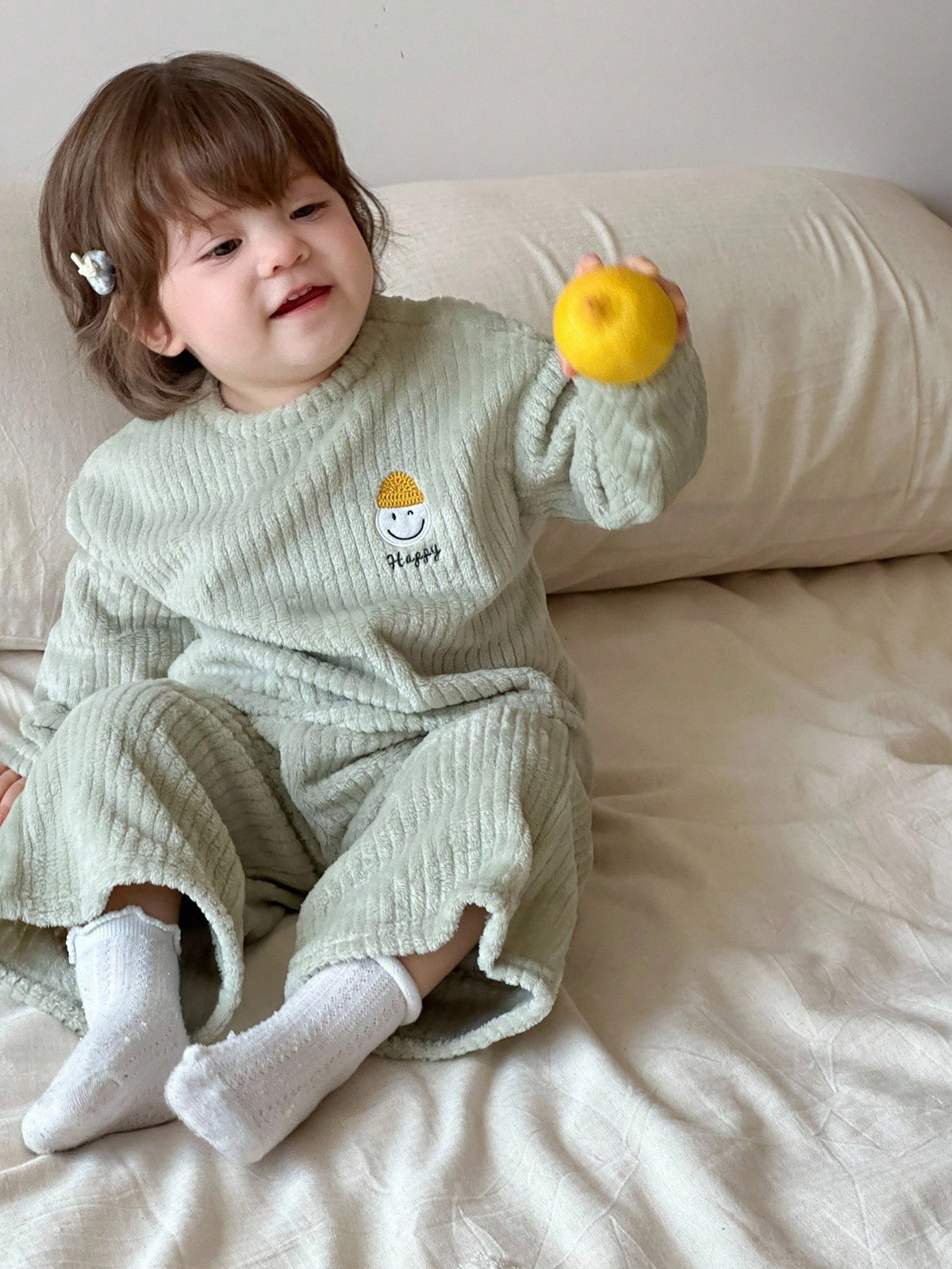 Baby Girl Cartoon Embroidered Crew Neck Loungewear 2 Piece Set