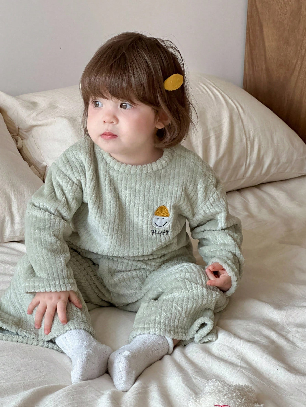Baby Girl Cartoon Embroidered Crew Neck Loungewear 2 Piece Set
