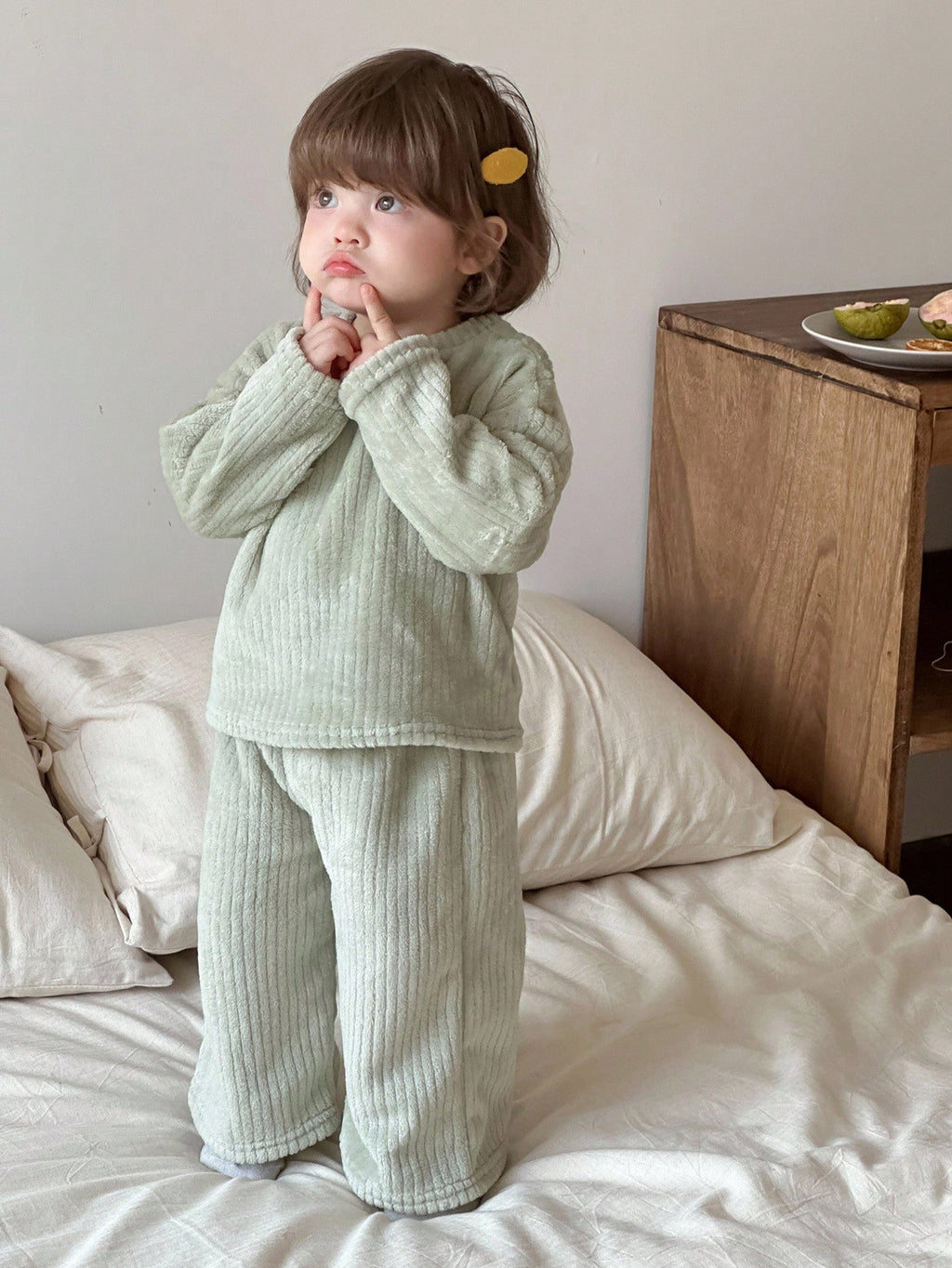 Baby Girl Cartoon Embroidered Crew Neck Loungewear 2 Piece Set