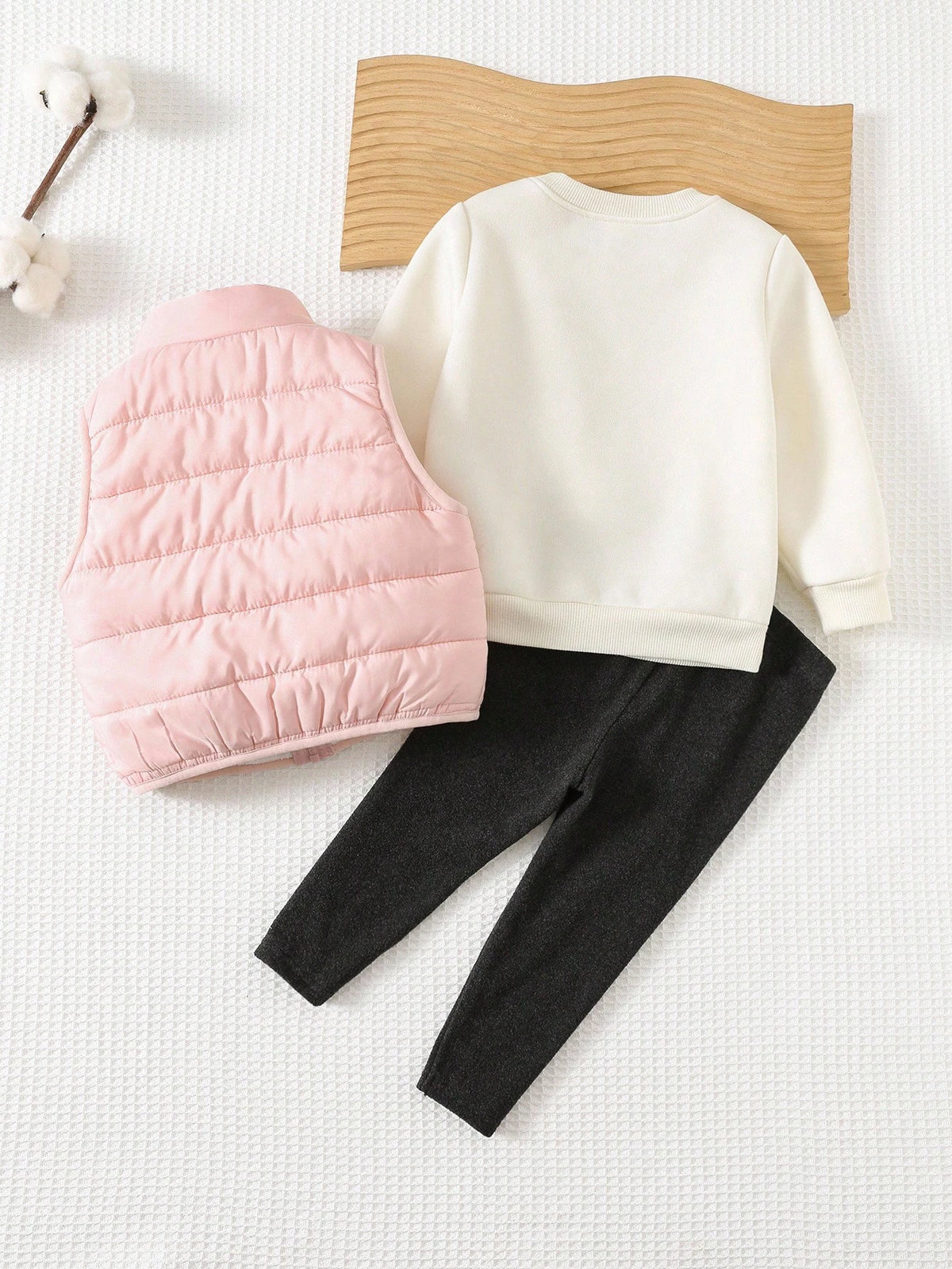 Baby Girl Cartoon Cat Sweatshirt Fleece Vest Leggings 3 Piece Set