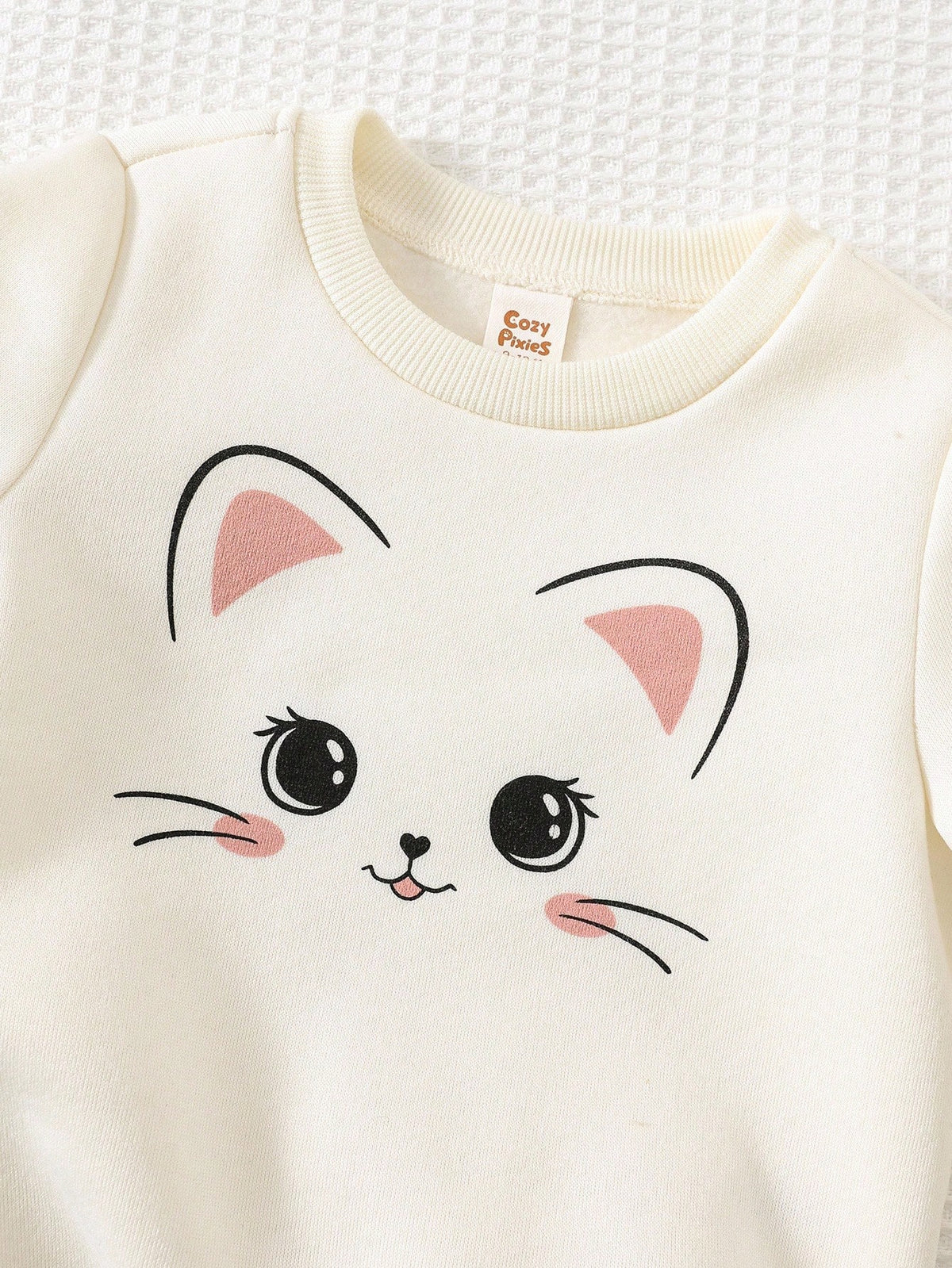 Baby Girl Cartoon Cat Sweatshirt Fleece Vest Leggings 3 Piece Set