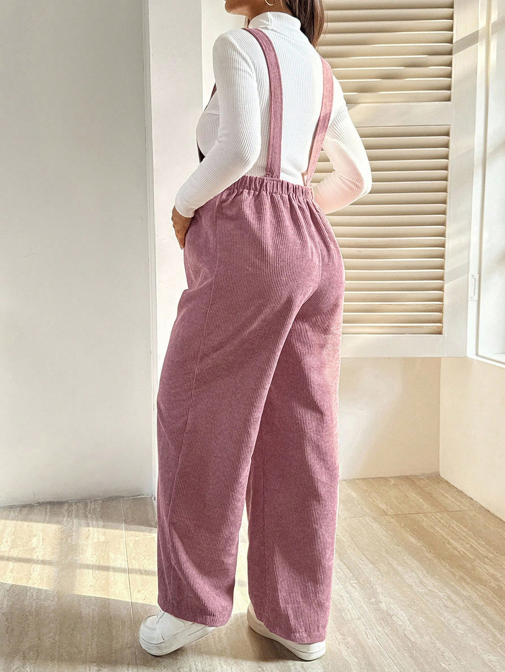 Maternity Pink Corduroy Texture Casual Overall Jumpsuit
