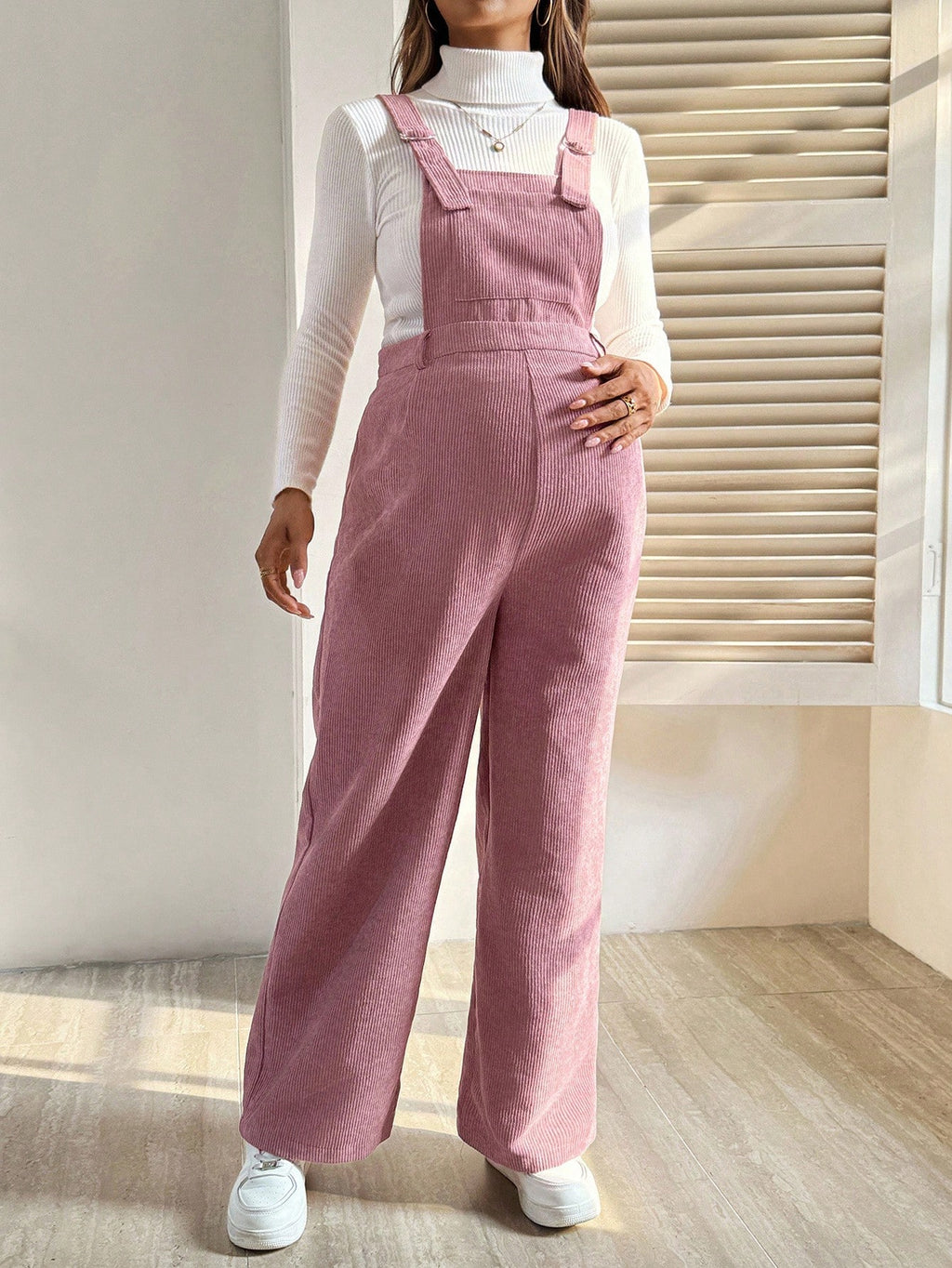 Maternity Pink Corduroy Texture Casual Overall Jumpsuit