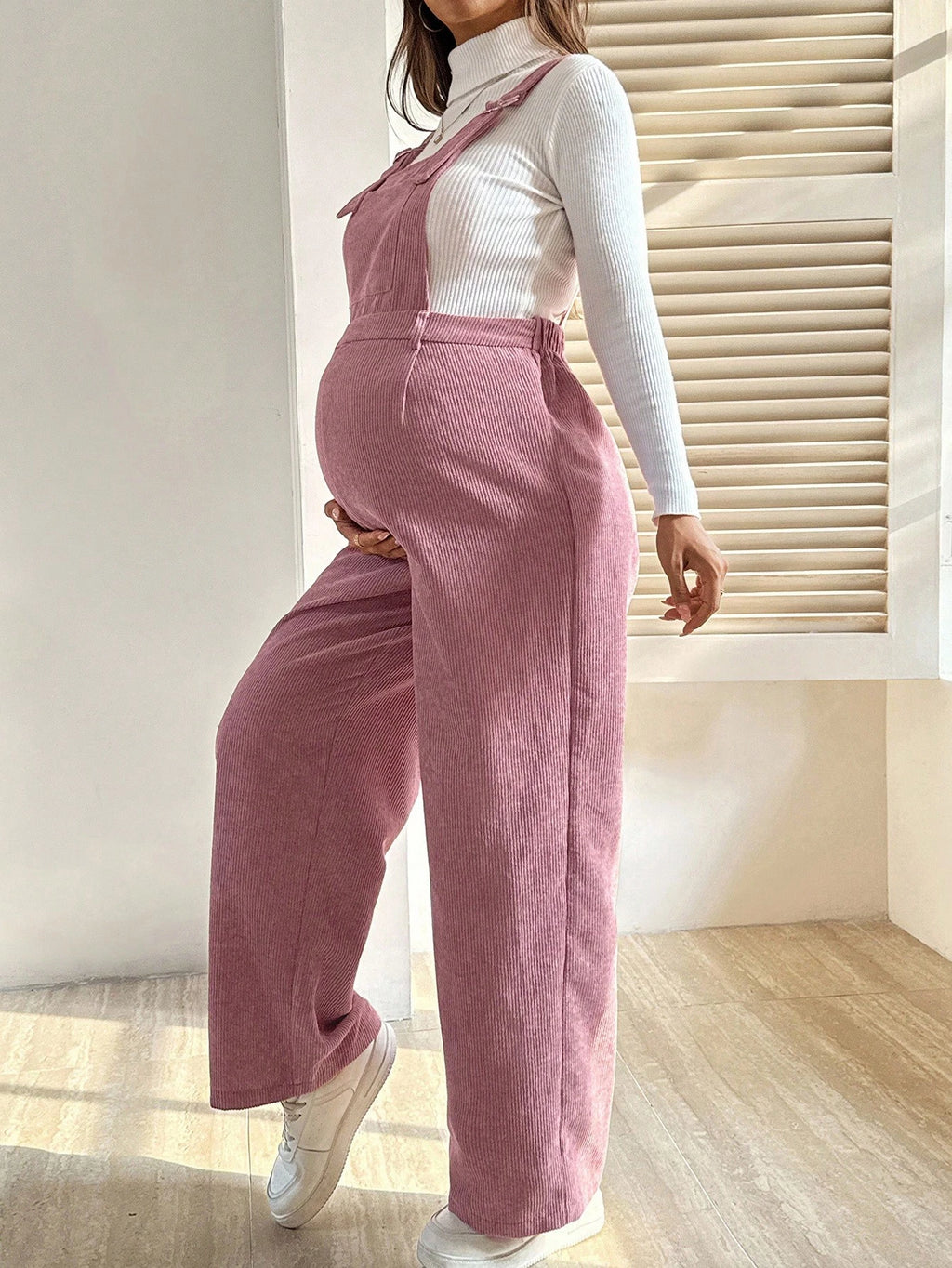 Maternity Pink Corduroy Texture Casual Overall Jumpsuit