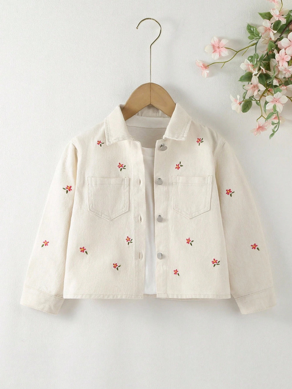 Girls' Floral Embroidered Denim Jacket
