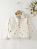 Girls' Floral Embroidered Denim Jacket