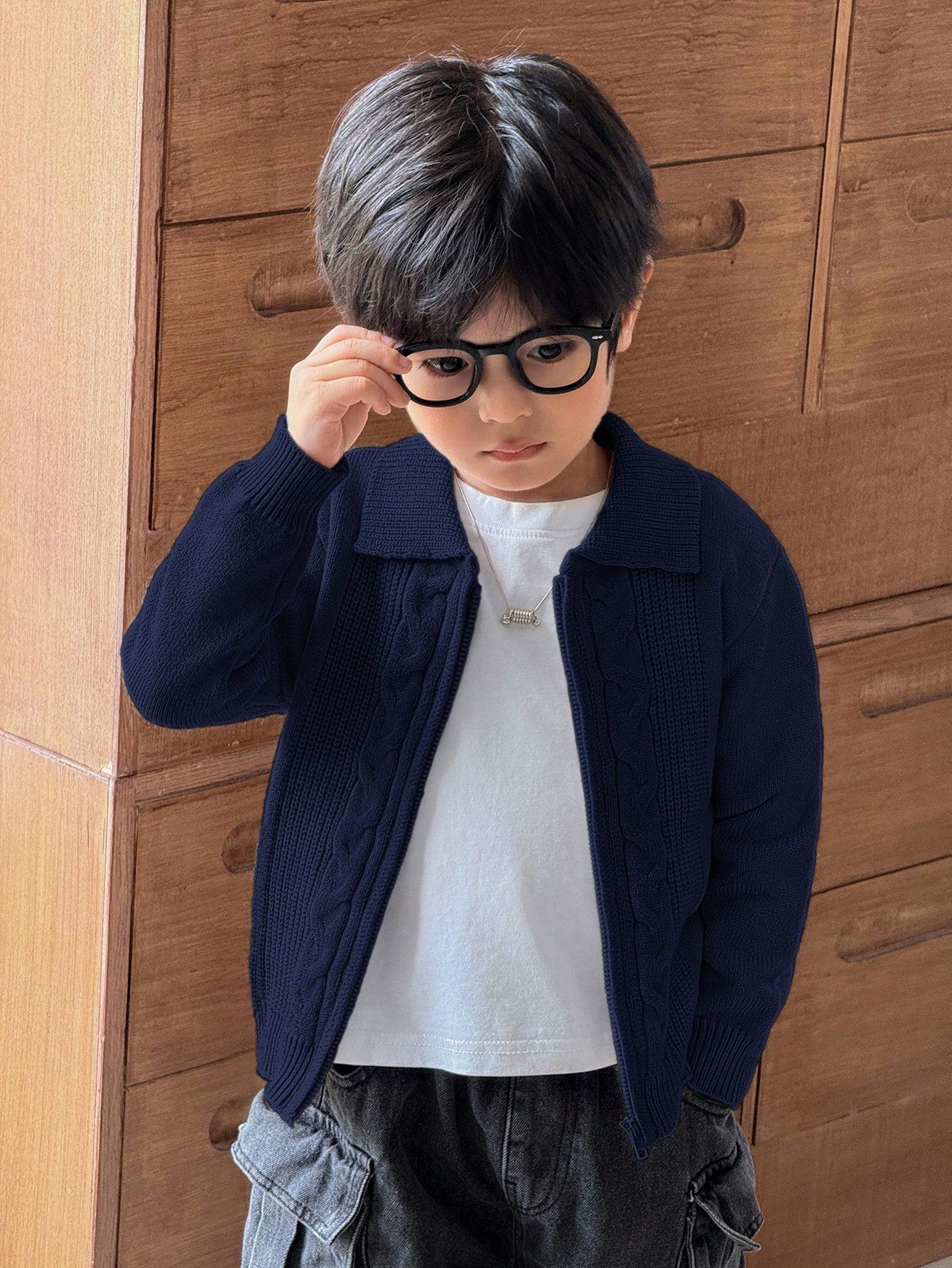 Cardigan Garçon Zippé Torsadé Bleu