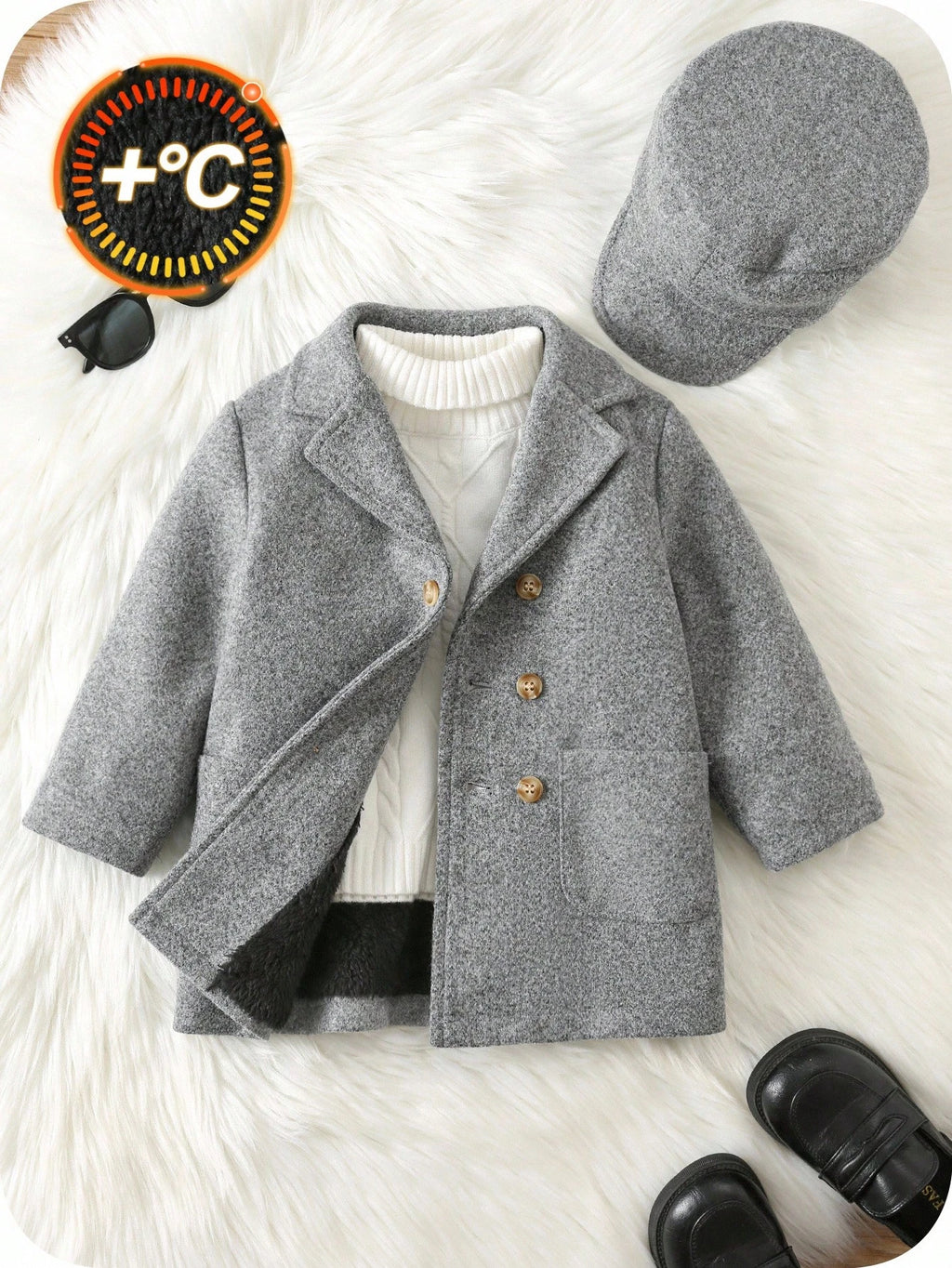 Baby Fleece-Lined Hooded Coat & Quilted Hat 2-Piece Set