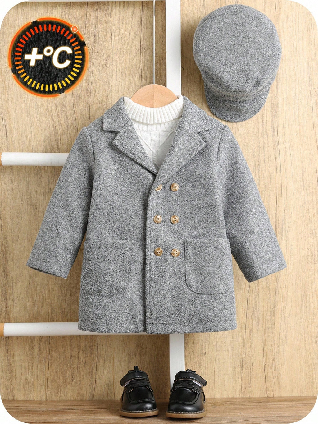 Baby Fleece-Lined Hooded Coat & Quilted Hat 2-Piece Set