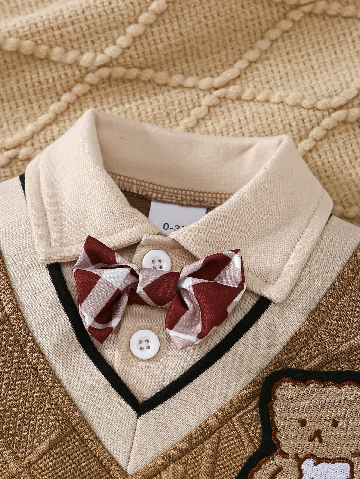 Baby Boy Bowknot Bear Embroidered Bodysuit Pants Set