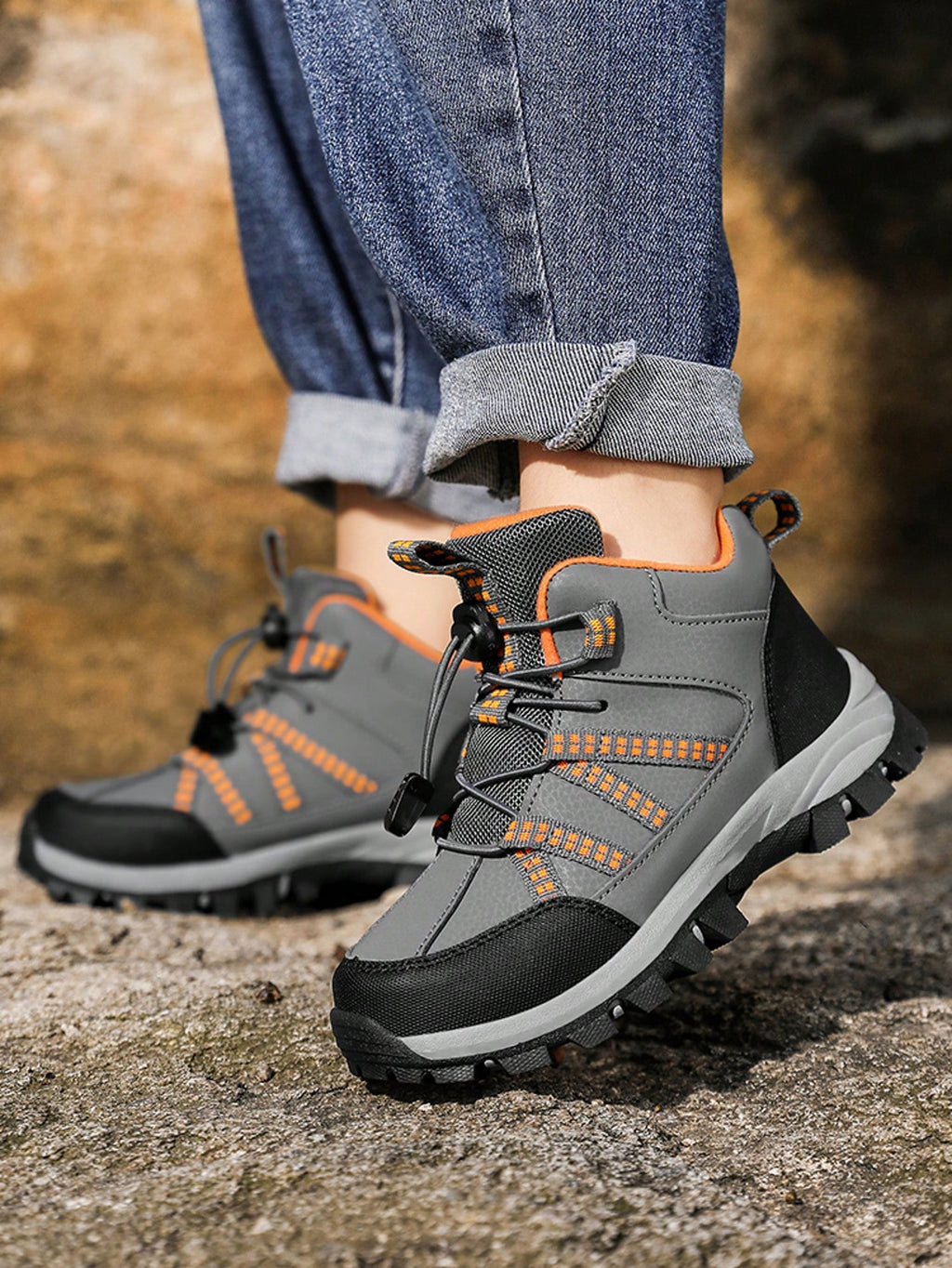 Kids Boy Warm Non-Slip Mid-Top Outdoor Hiking Boots