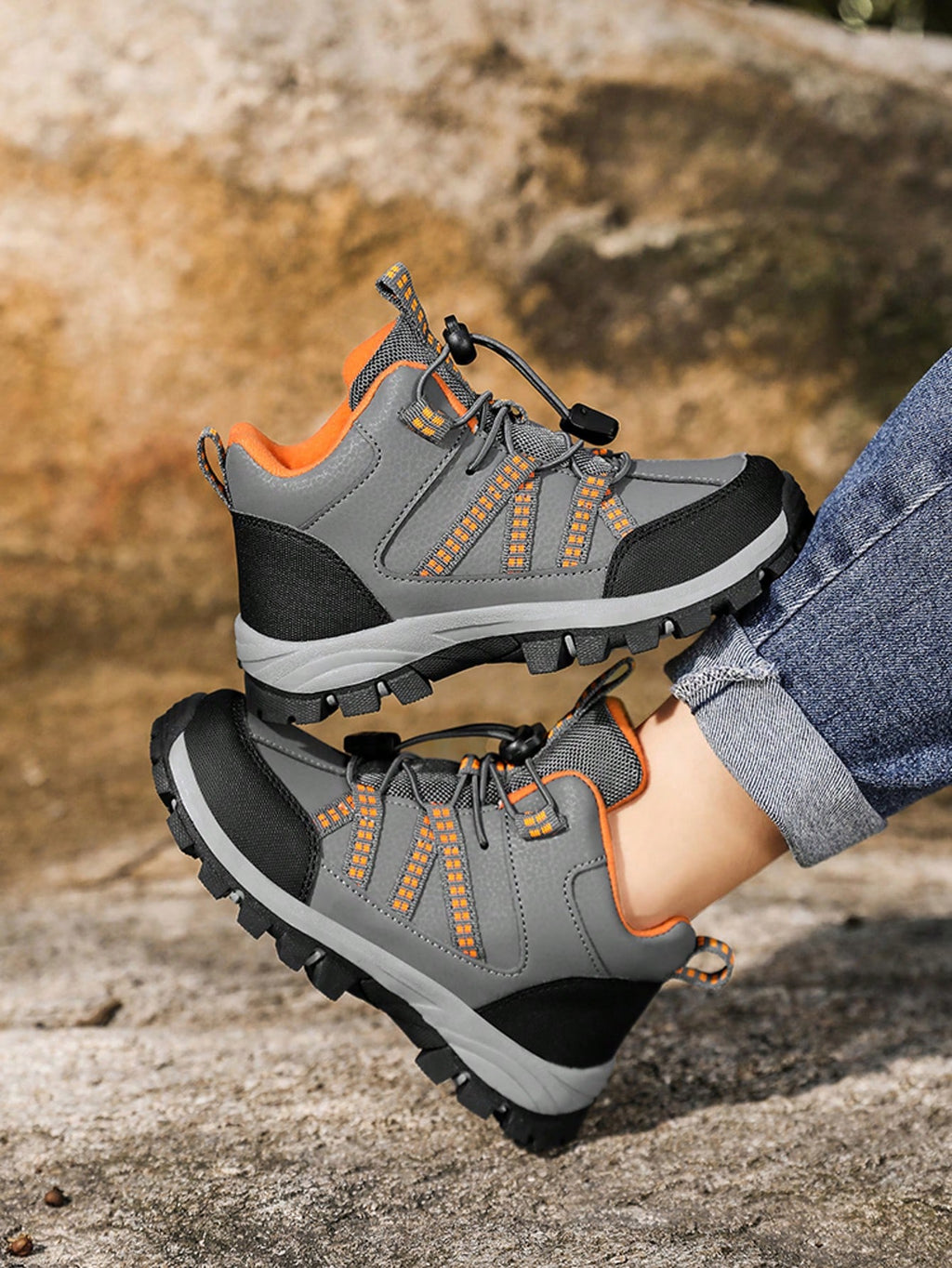 Kids Boy Warm Non-Slip Mid-Top Outdoor Hiking Boots