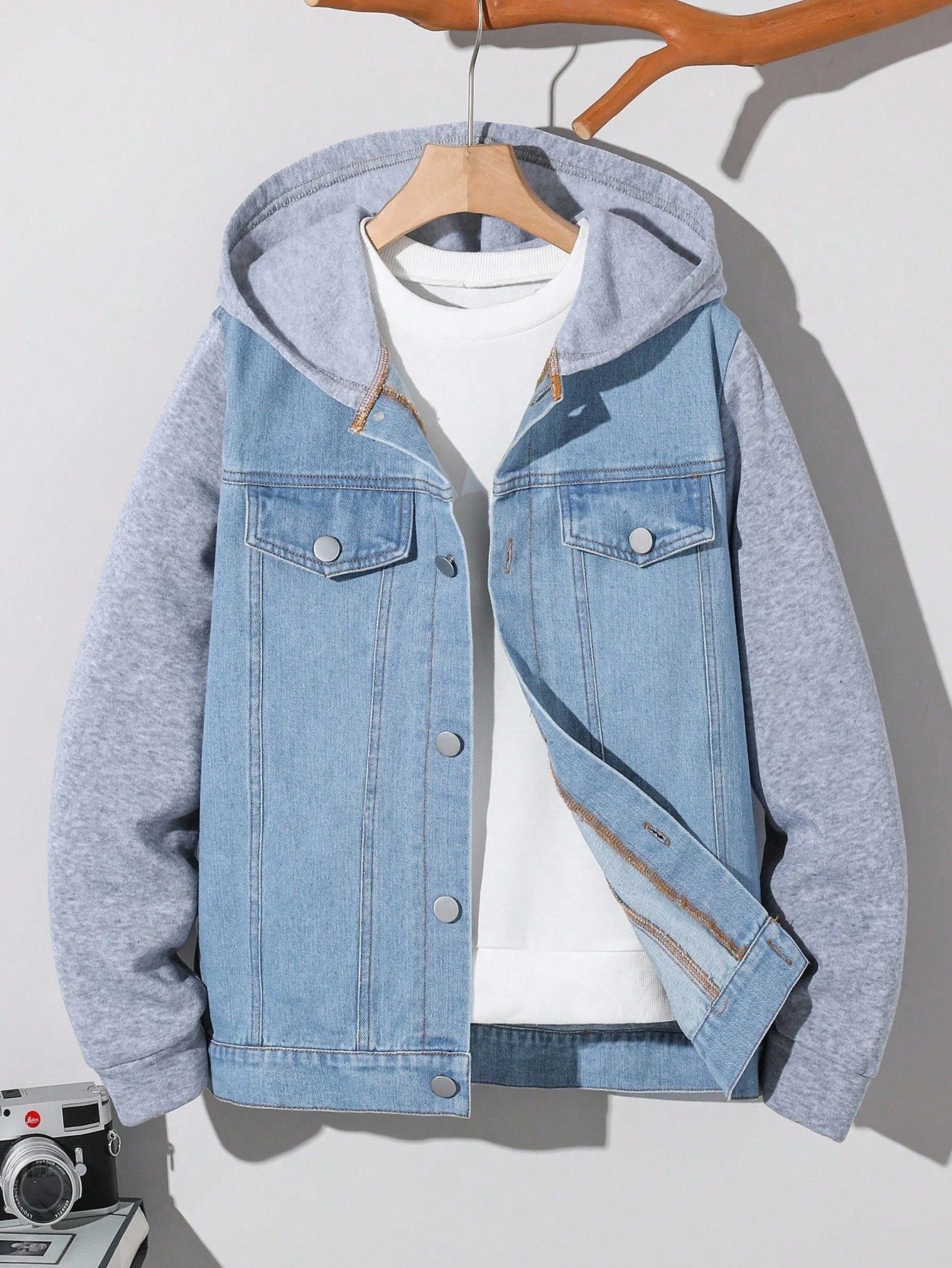 Veste Garçon Jean Capuche Patchwork Streetwear