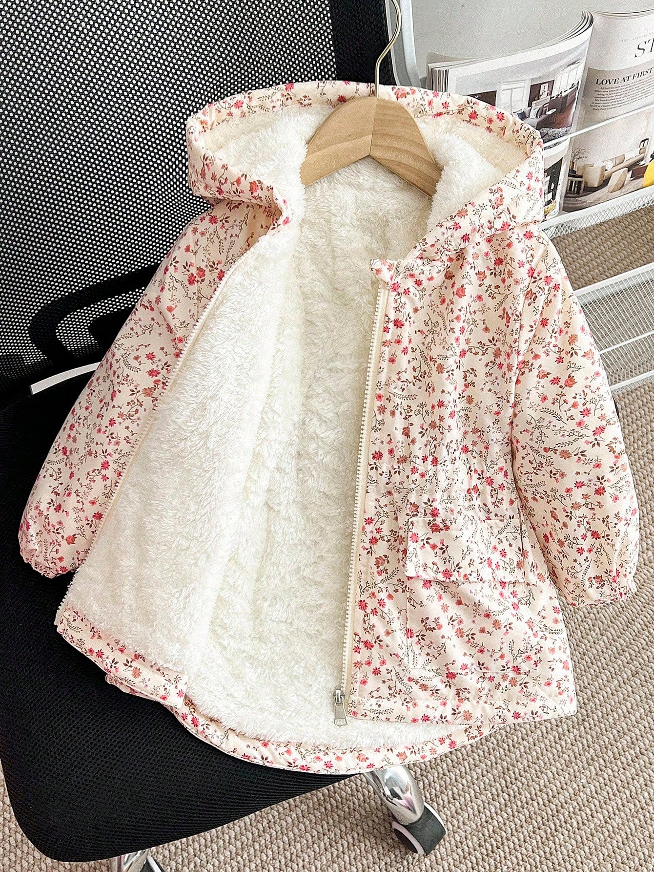 Girls' Apricot Floral Padded Coat