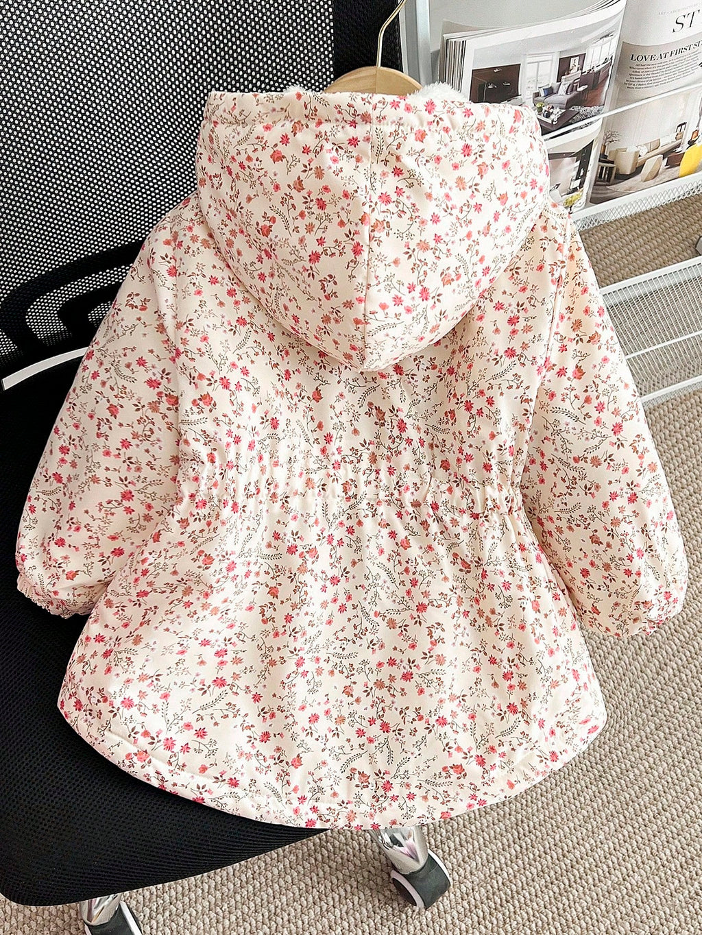 Girls' Apricot Floral Padded Coat