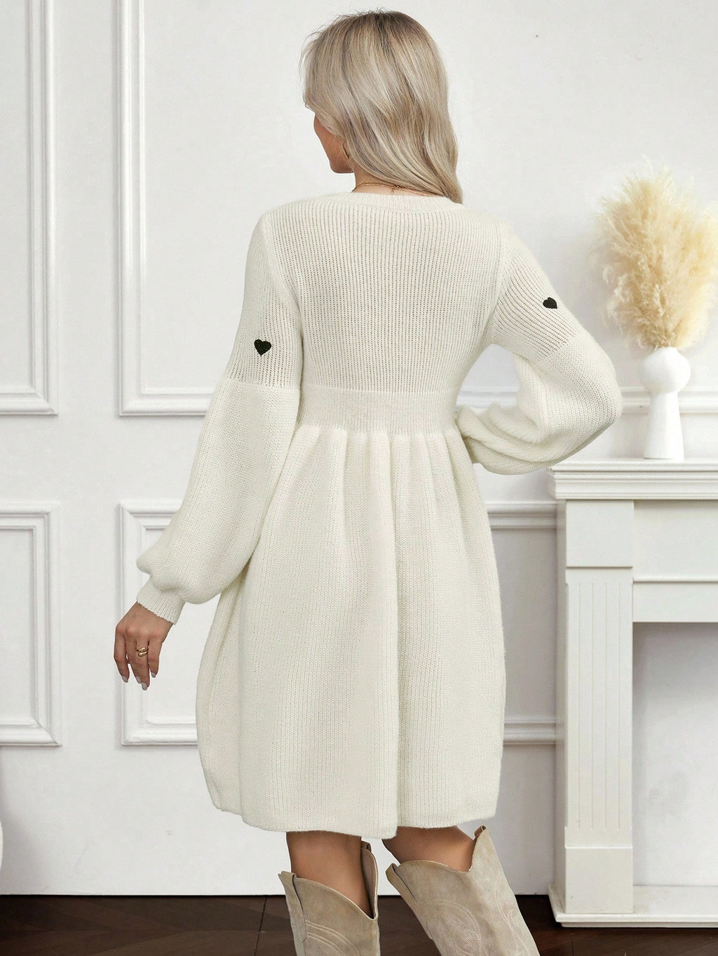 Maternity Jacquard Knit Lantern-Sleeve Sweater Dress