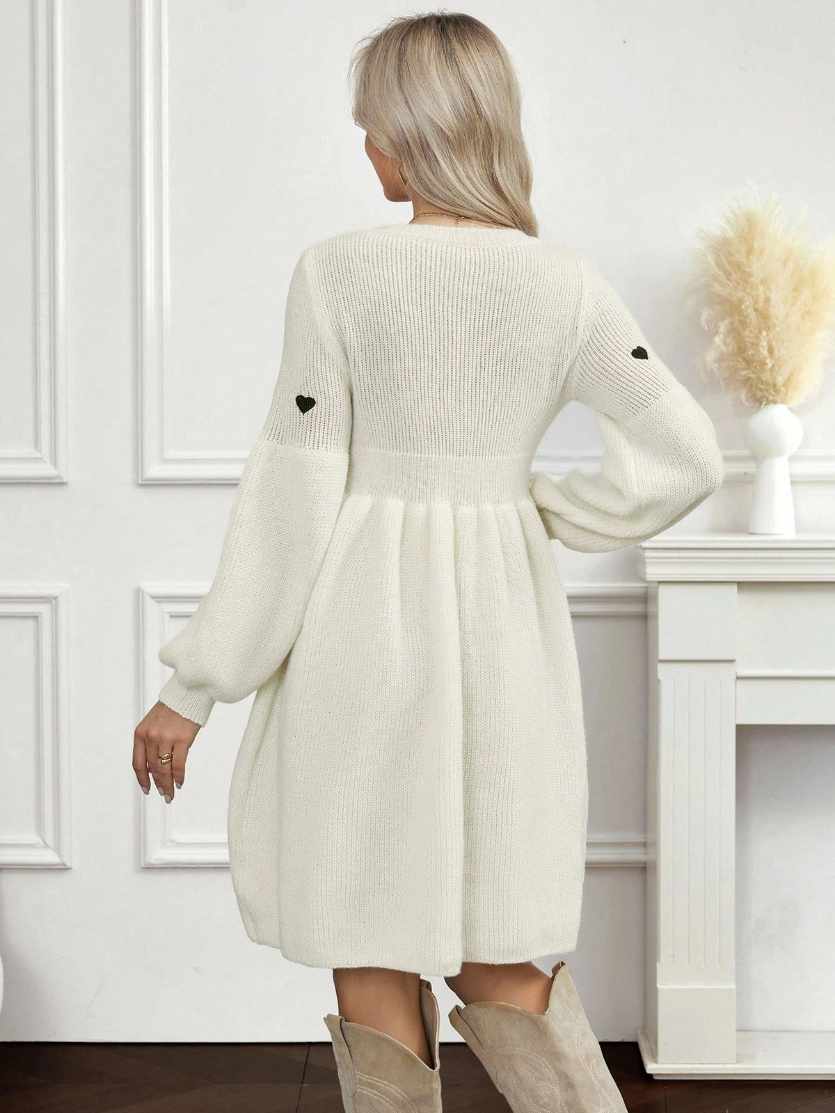 Maternity Jacquard Knit Lantern-Sleeve Sweater Dress