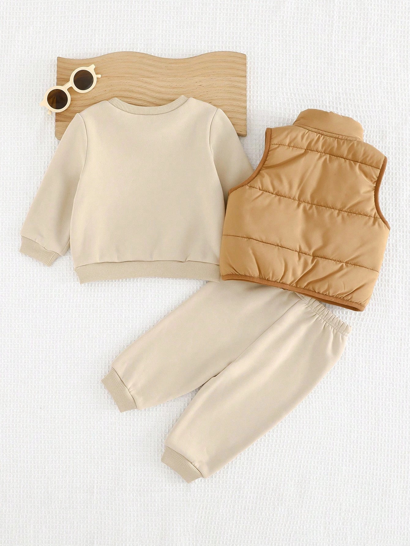 Ensemble 3 pièces gilet épaissi, sweat à capuche et pantalon pour bébé garçon Cozy Pixies Kaki
