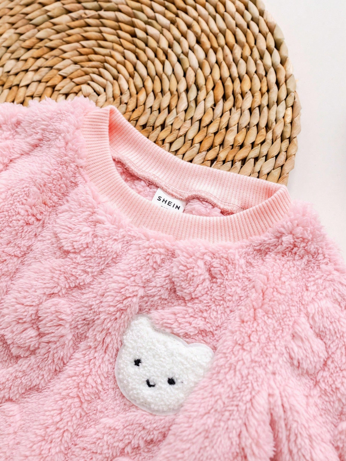 Baby Girl Furry Cartoon Thermal Hoodie Set - Pink