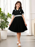 Robe Fille Noire Col Polo Broderie Cheval