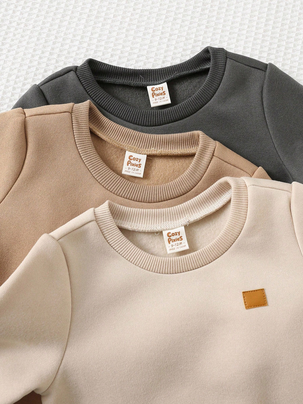 Ensemble 3 pièces sweat-shirt et pantalon en tissu tissé Cozy Pixies pour bébé garçon, couleur marron