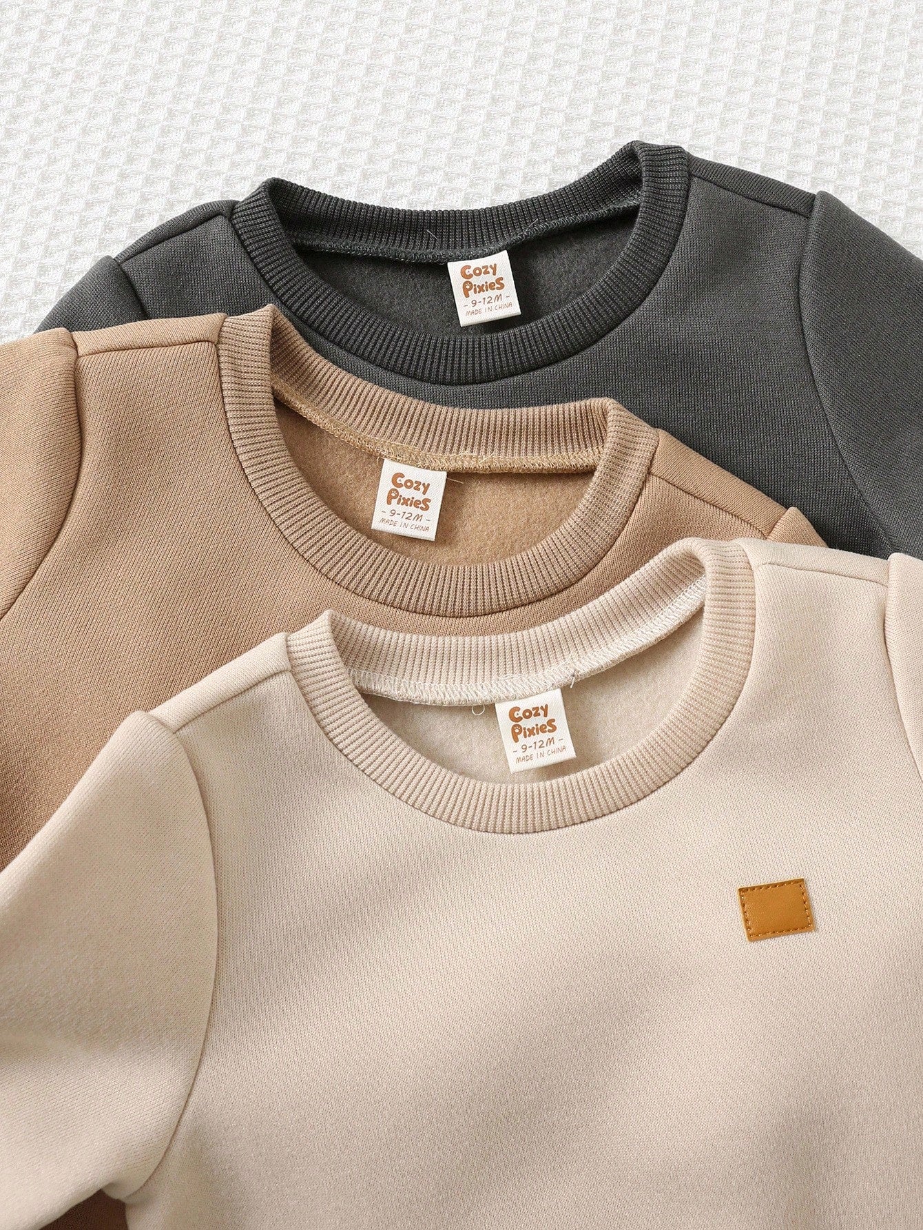 Ensemble 3 pièces sweat-shirt et pantalon en tissu tissé Cozy Pixies pour bébé garçon, couleur marron