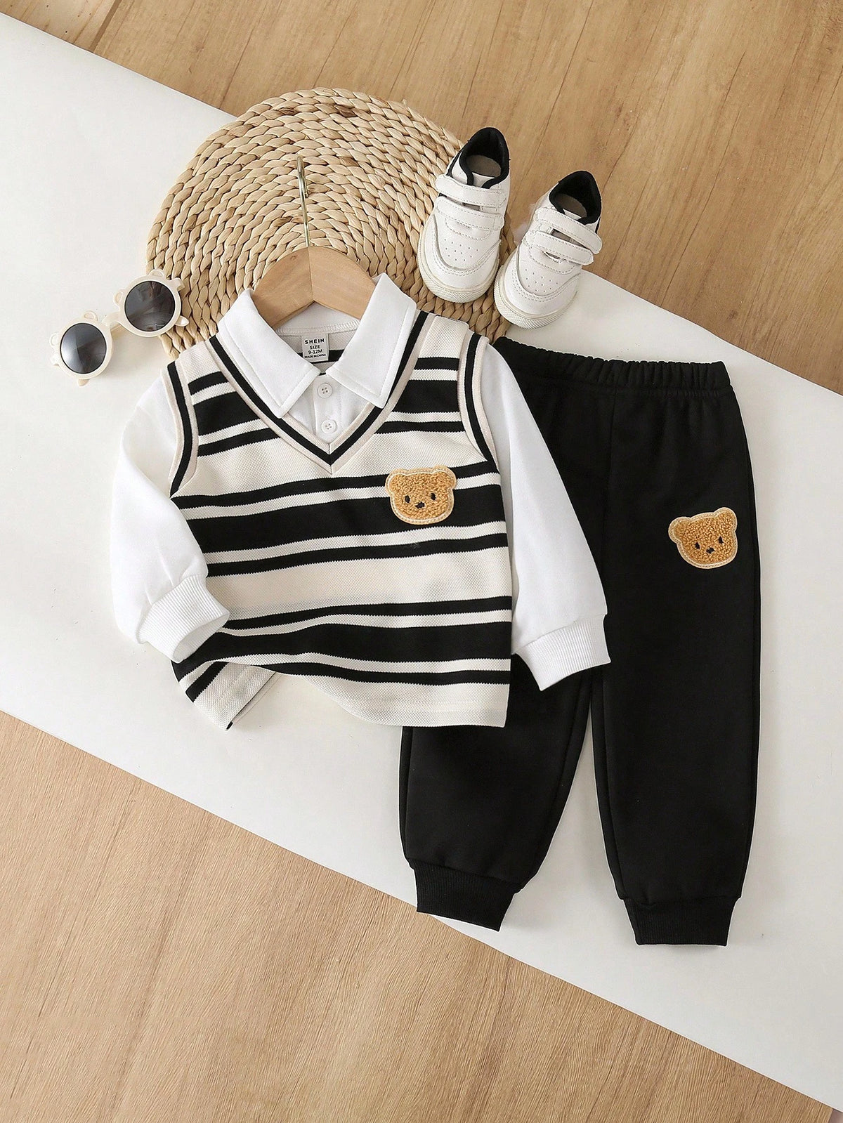 Bambinoo x Playful Pals Baby Bear Shirt, Knit Vest & Pants Set