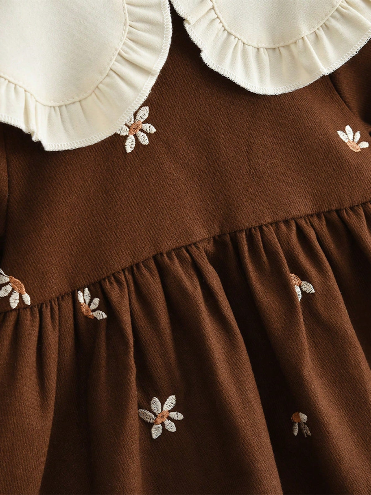 Baby Girls' Autumn Floral Embroidered Long-Sleeve Dress