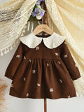 Baby Girls' Autumn Floral Embroidered Long-Sleeve Dress