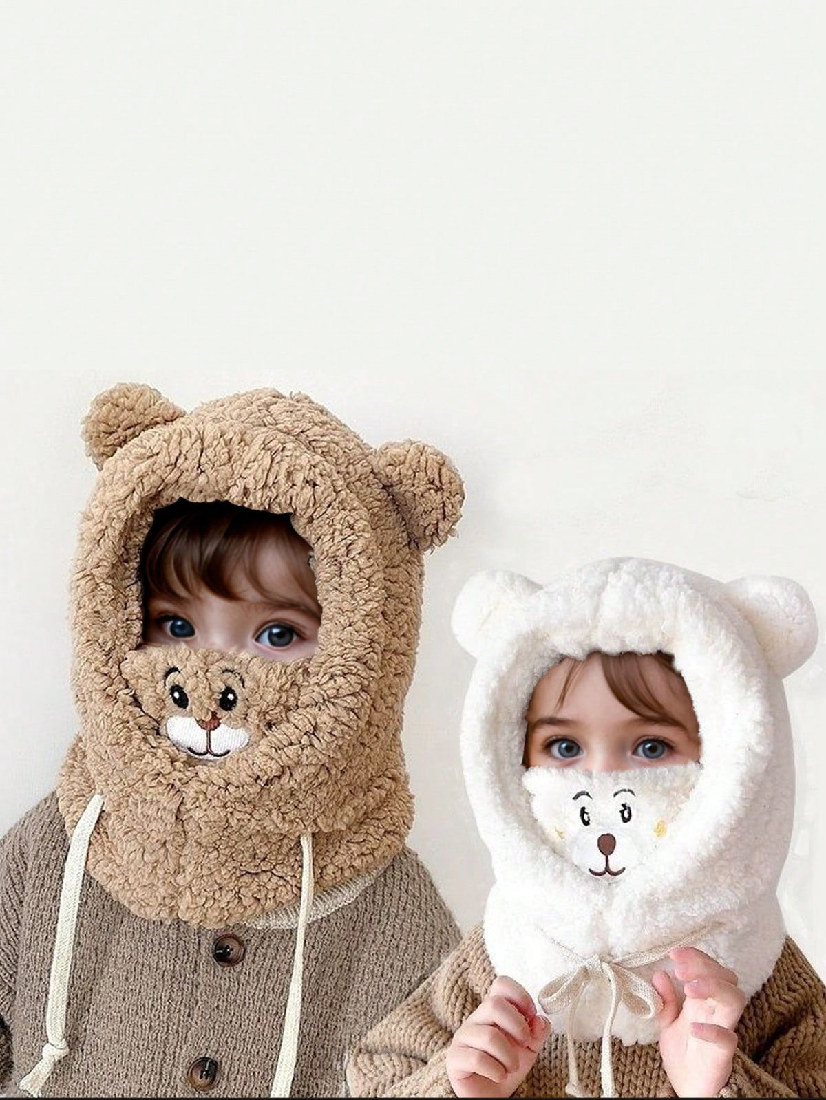 Kids' Double-Layer Plush Cute Bear Cartoon Scarf Hat – Brown
