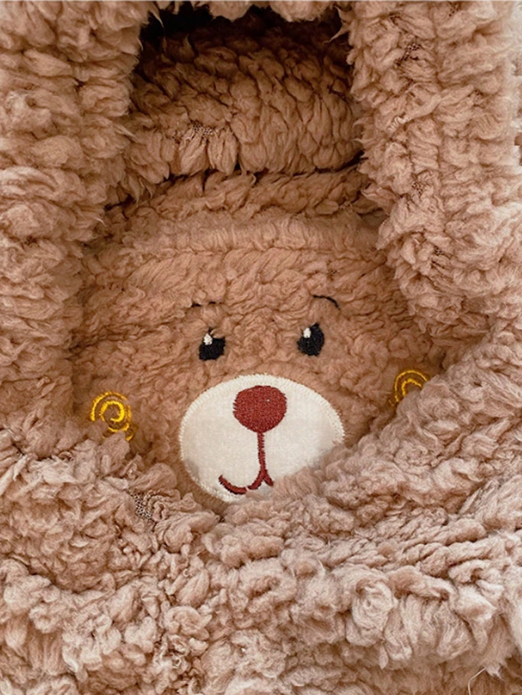 Kids' Double-Layer Plush Cute Bear Cartoon Scarf Hat – Brown