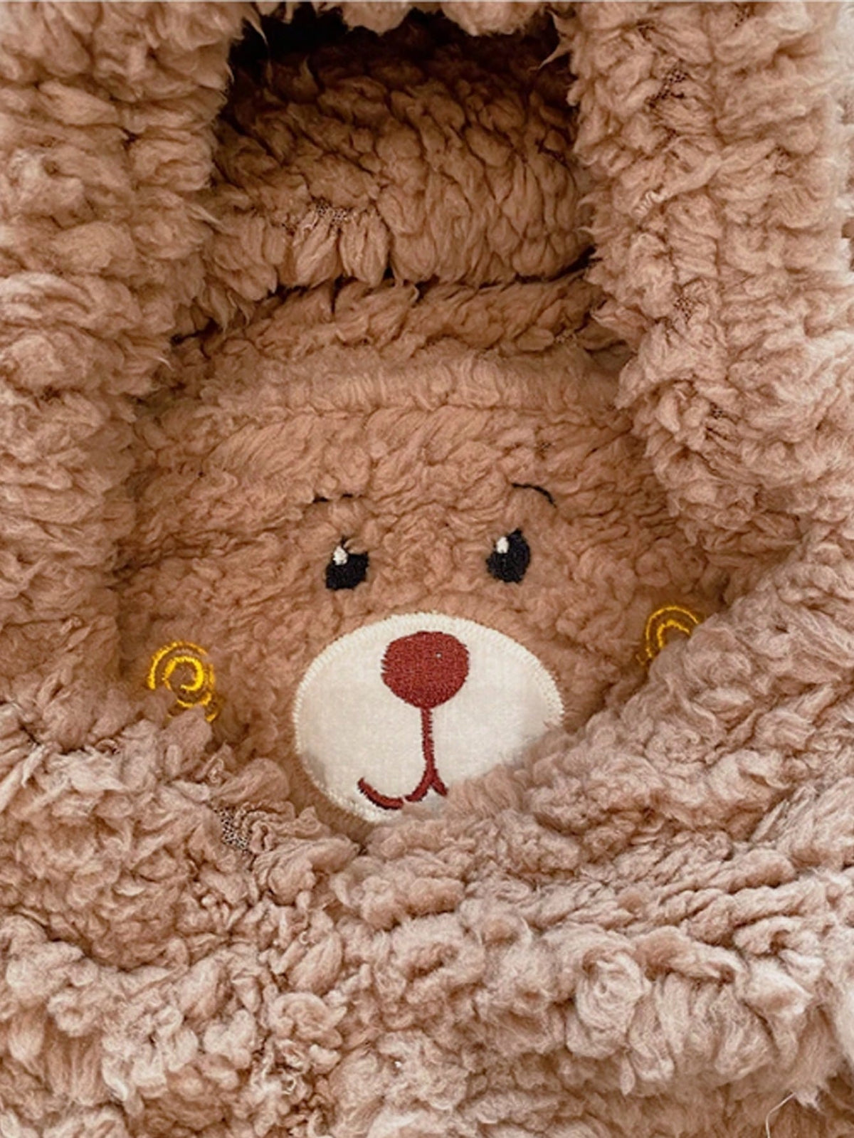 Kids' Double-Layer Plush Cute Bear Cartoon Scarf Hat – Brown
