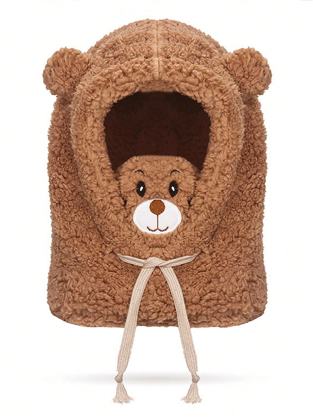 Kids' Double-Layer Plush Cute Bear Cartoon Scarf Hat – Brown