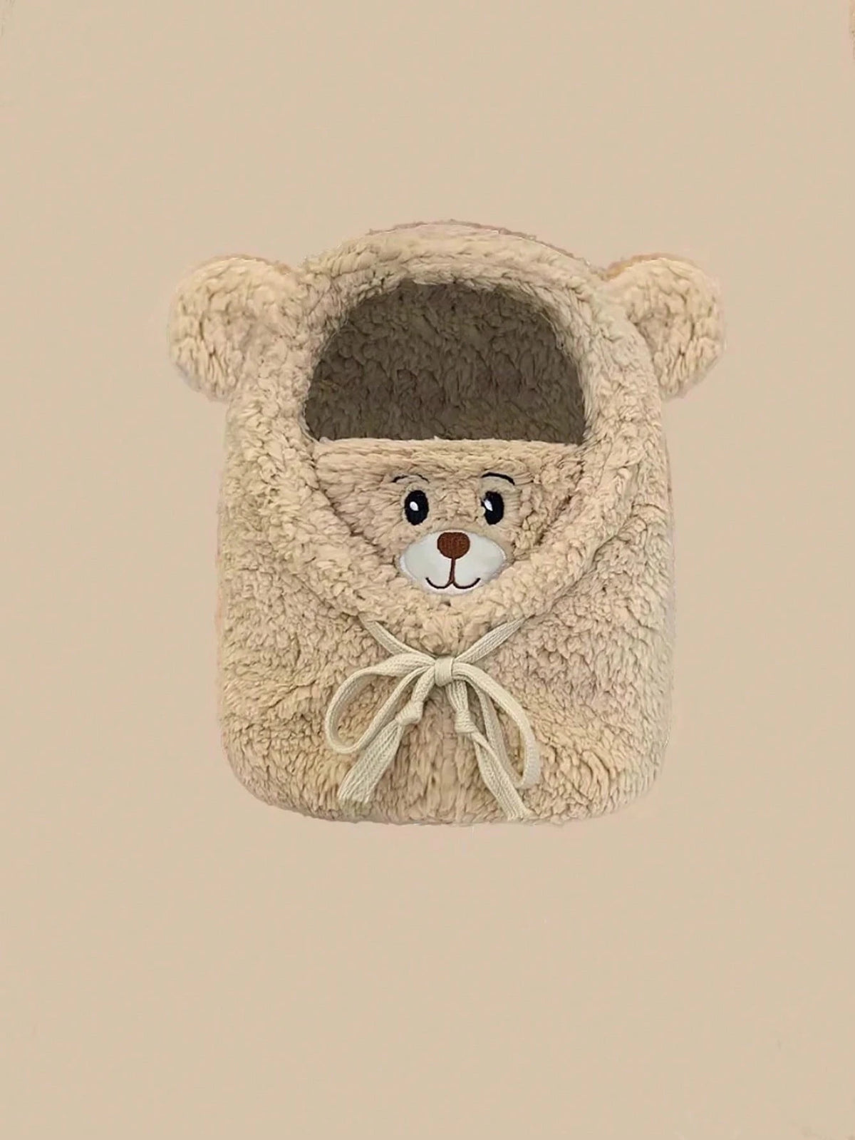 Kids' Double-Layer Plush Cute Bear Cartoon Scarf Hat – Brown