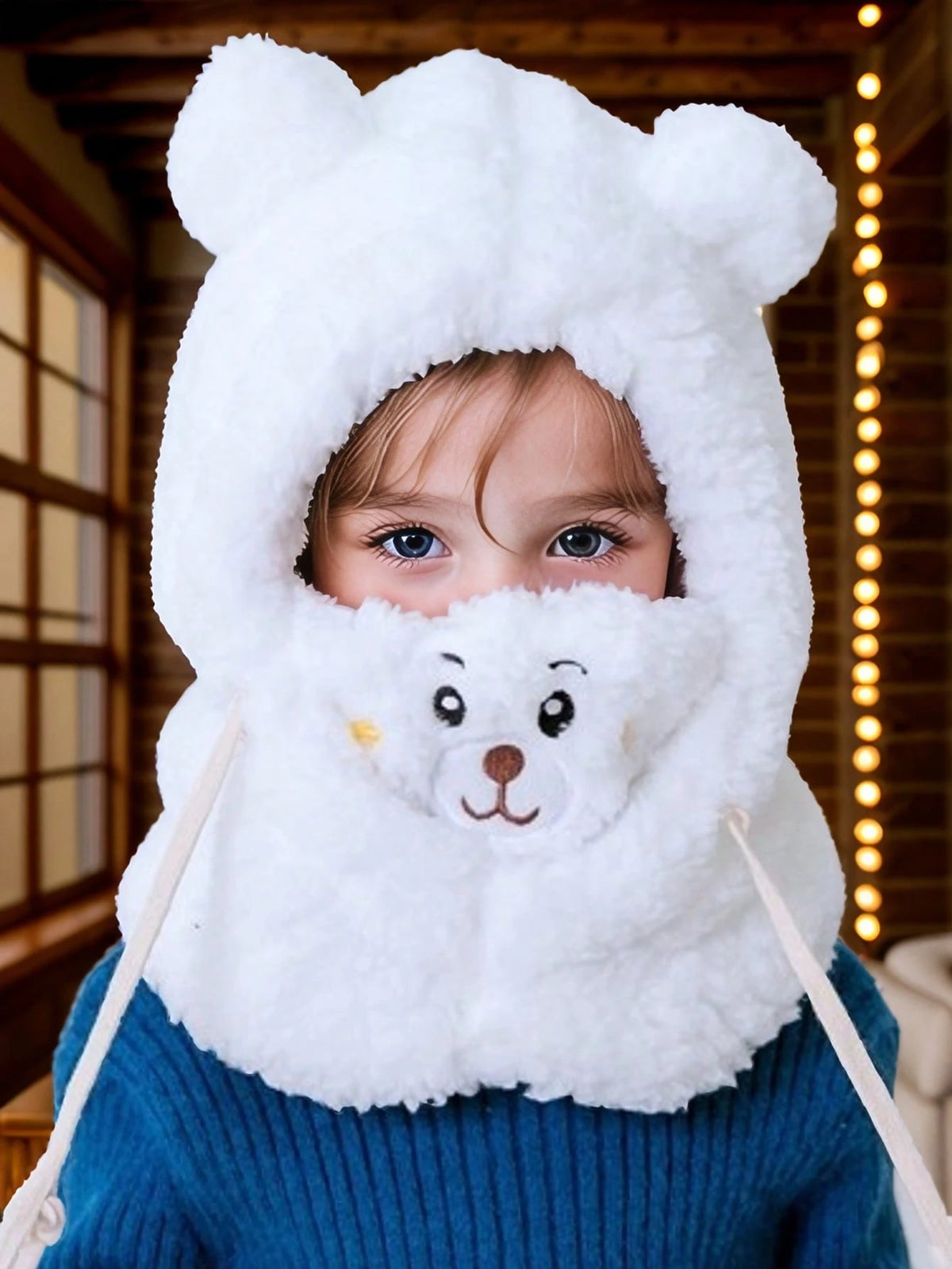 Kids' Double-Layer Plush Cute Bear Cartoon Scarf Hat – Brown